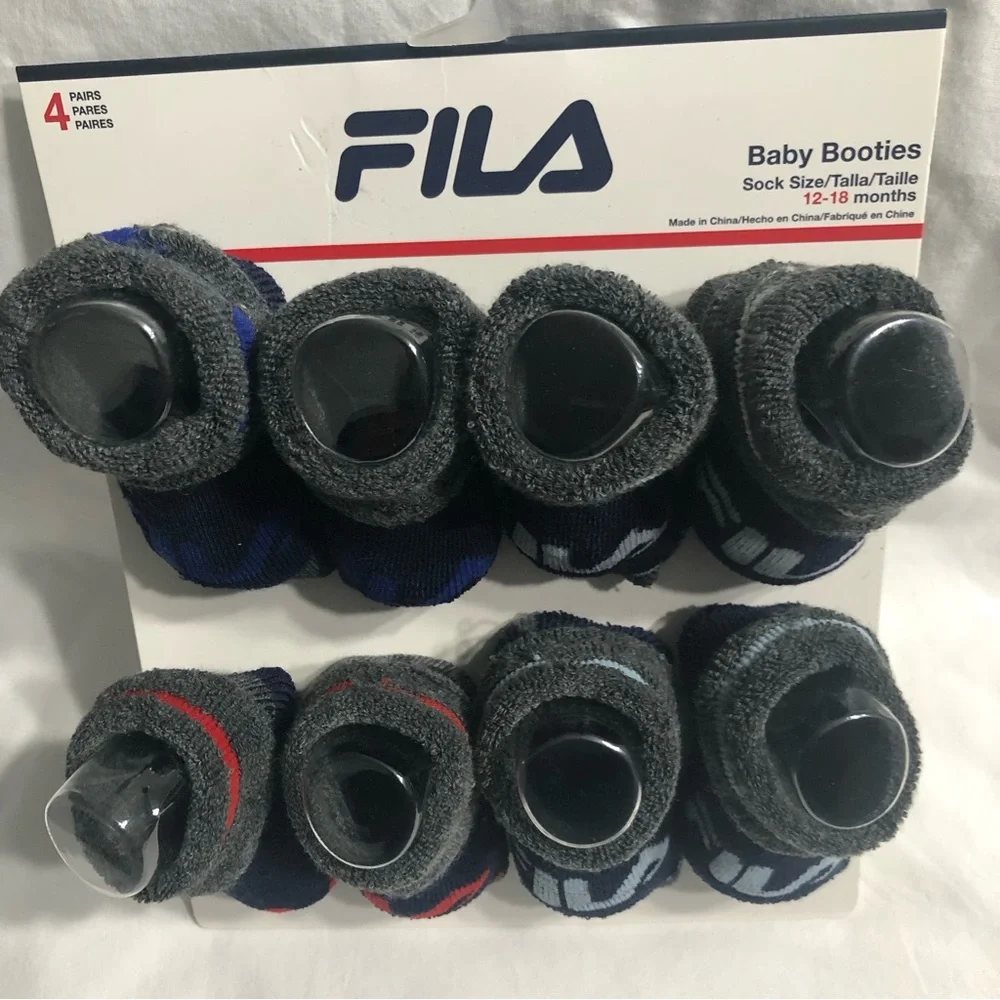 Fila 4 Pairs Baby’s booties socks blue. Size 12-18months